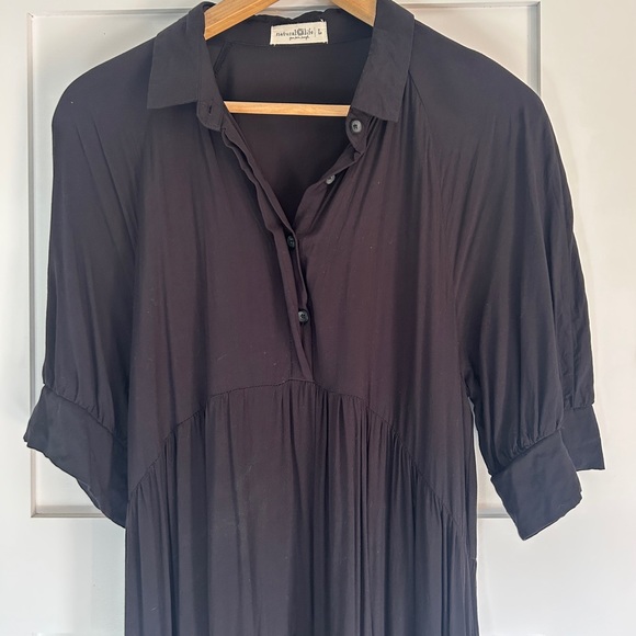 NATURAL LIFE Tiered Black Short Sleeve Dress L - Picture 2 of 4